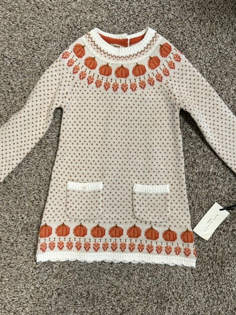 Cute Chic Pumpkin Fall Sweater Dress Matching Hair Clip Girls Sz 2T EUC NWT